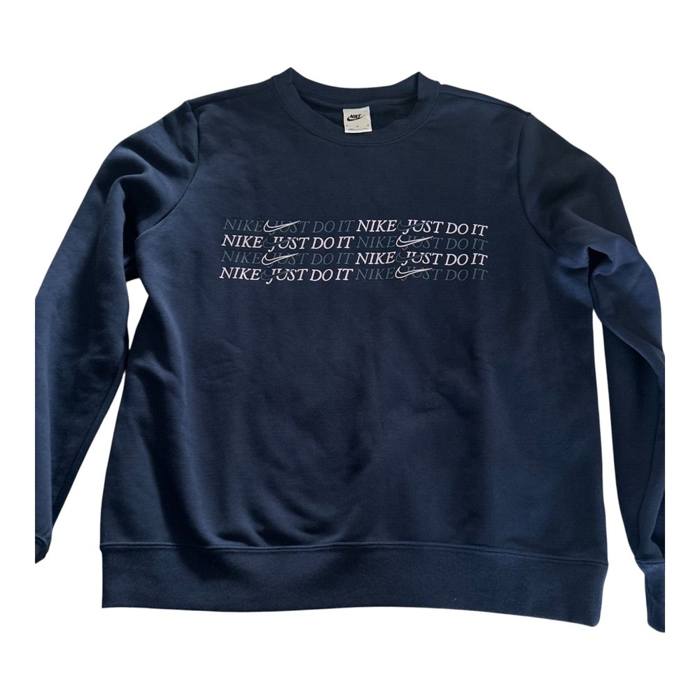 Nike Sportswear Club Pullover Sweatshirt‎ Womens M Blue Fleece Lined Crew Neck